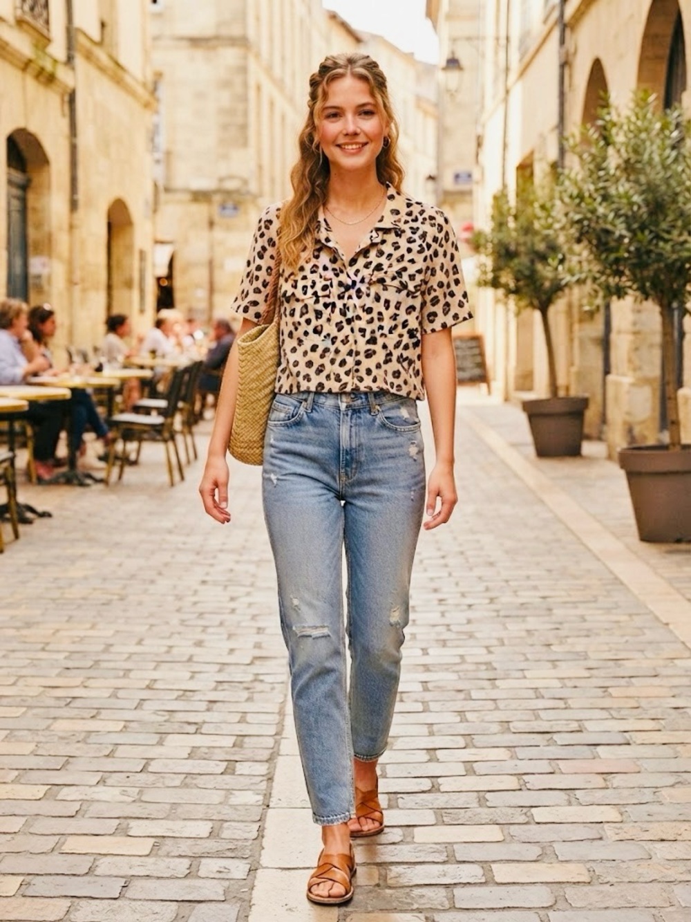 Divided Leopard Print Button-Front Crop Shirt - Beige & Black
